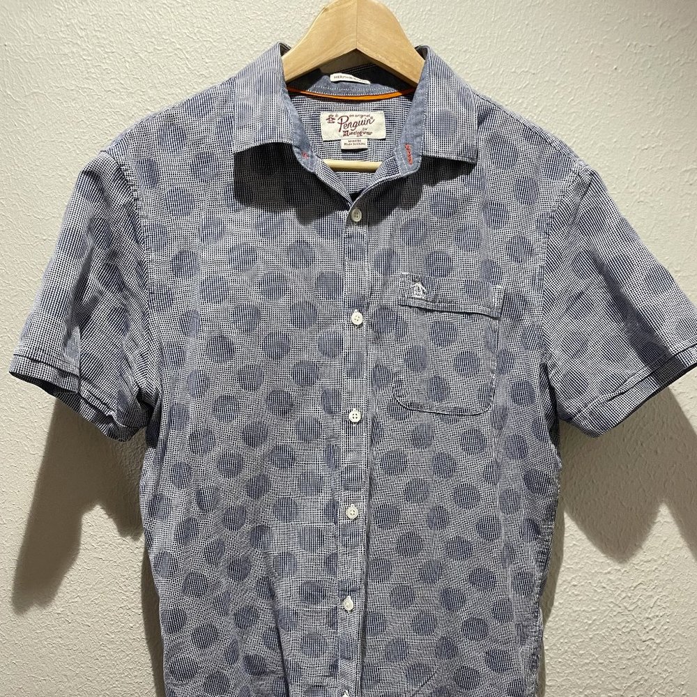 Penguin Men's Blue Dot Short Sleeve Shirt Medium